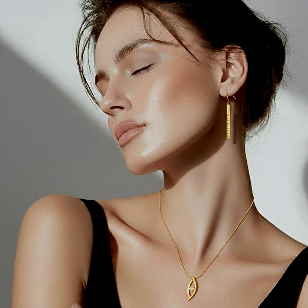 Gold Pavé 14-Stone Dangling Bar Earrings