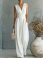 Elegant V Neck Waist Cinching Women Jumpsuit