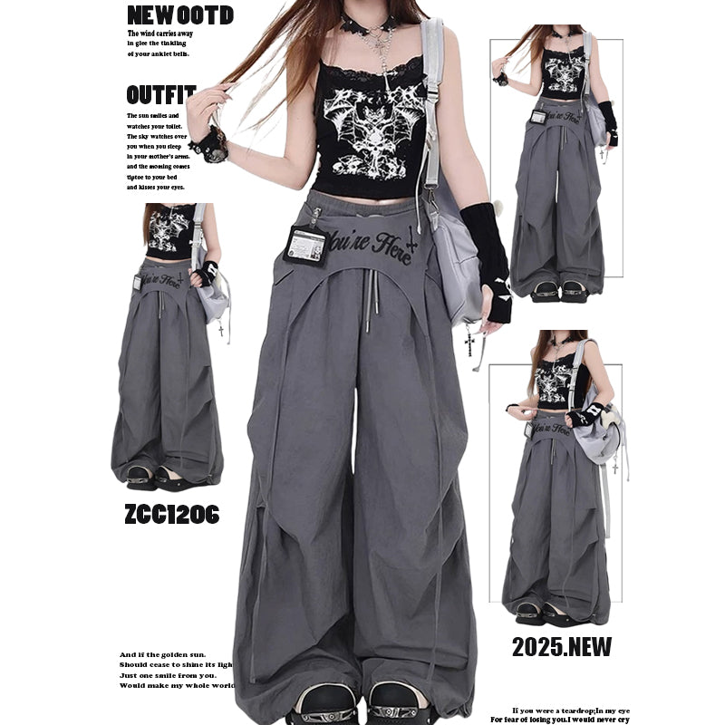 Women's Retro Fake Two-Piece Cargo Pants