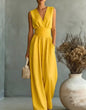 Elegant V Neck Waist Cinching Women Jumpsuit