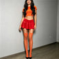 Halloween Scooby Doo Daphne Three Piece Cosplay Costume Women Short Sleeve Crop Tee Pleated Mini Skirt Orange Thigh High Socks