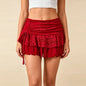 Womens Preppy Cute Mini Skirt Lace Floral Tiered Ruffle Side Drawstring Micro Skirt Y2K Fairy Coquette Low Waist Cake Skirts