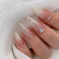 Press on Nails Almond Ombre White Pink Silver Fake Nails Rhinestone Bling