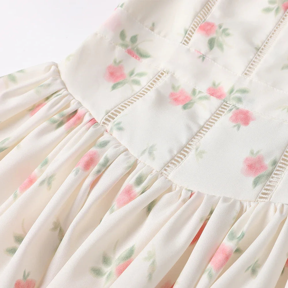 Summer Floral Print Mini Dress Spaghetti Strap Square Neck A-Line Cute Dresses for Vacation Beach Party Women