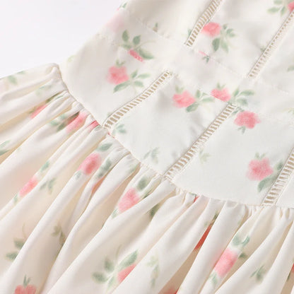 Summer Floral Print Mini Dress Spaghetti Strap Square Neck A-Line Cute Dresses for Vacation Beach Party Women