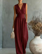 Elegant V Neck Waist Cinching Women Jumpsuit