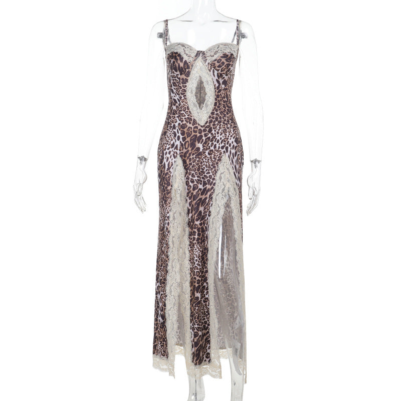 Leopard Print Lace Strap Dress