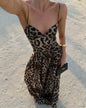 Womens Leopard Print Strap Long Dress