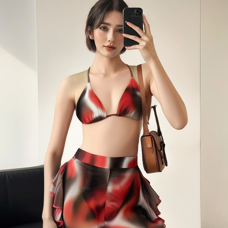 Butterfly Print Bikini Set with Gauze Trousers