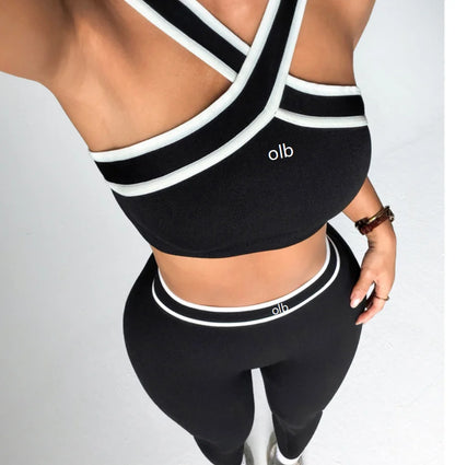 2026 New Yoga Suit Set, Women'S Contrasting Cross Back Sports Bra, High Waist and Hip Lifting Pants, Fitness Suit