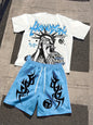 3D Printed Round Neck T-Shirt and Shorts Two-Piece Set