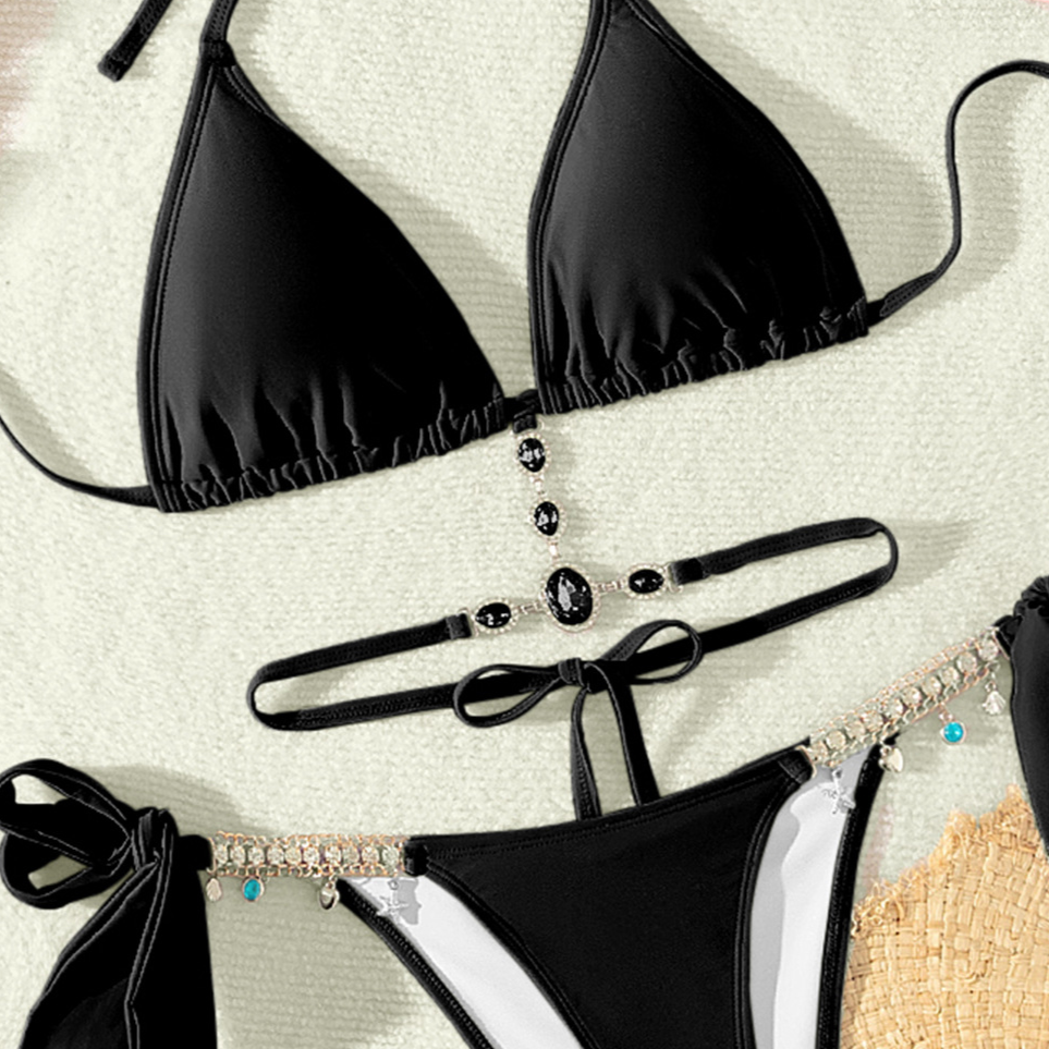Crystal Diamond Backless Bikini Swimsuit