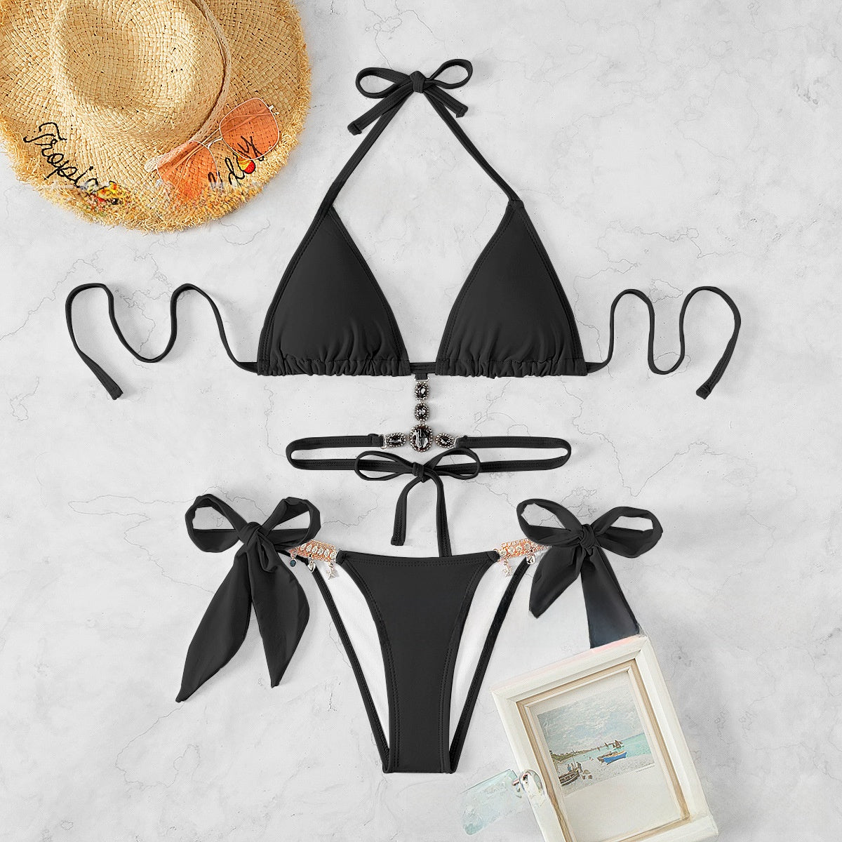 Crystal Diamond Backless Bikini Swimsuit