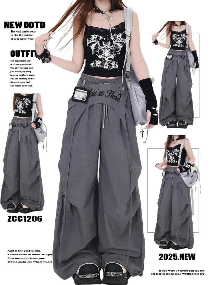 Women's Retro Fake Two-Piece Cargo Pants