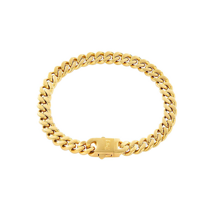BG138G B.Tiff 8mm Gold Flat Cuban Link Bracelet