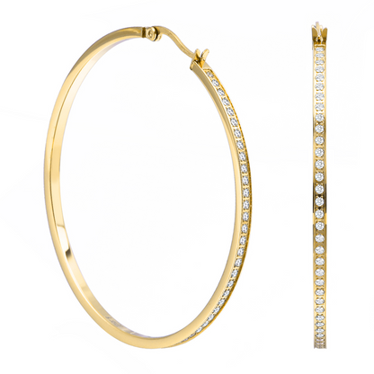 Gold Stone Big Hoop Earrings