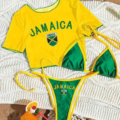 Women's Short Sleeve Slim Fit Two-Piece Swimsuit