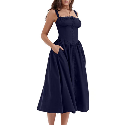 Floral Midi Corset Dress with Square Neck