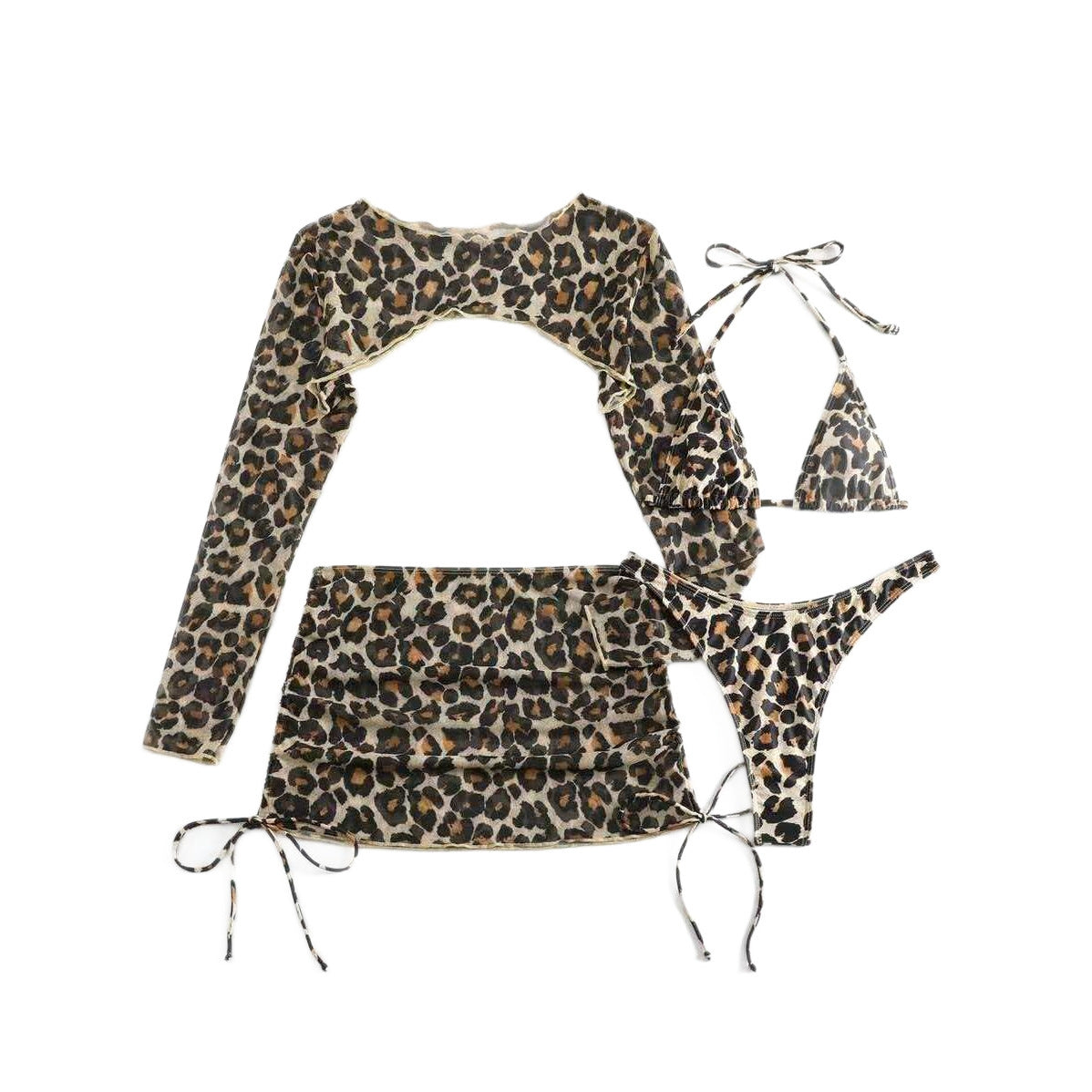 Leopard Print Lace up Sexy Bikini Separated Four piece