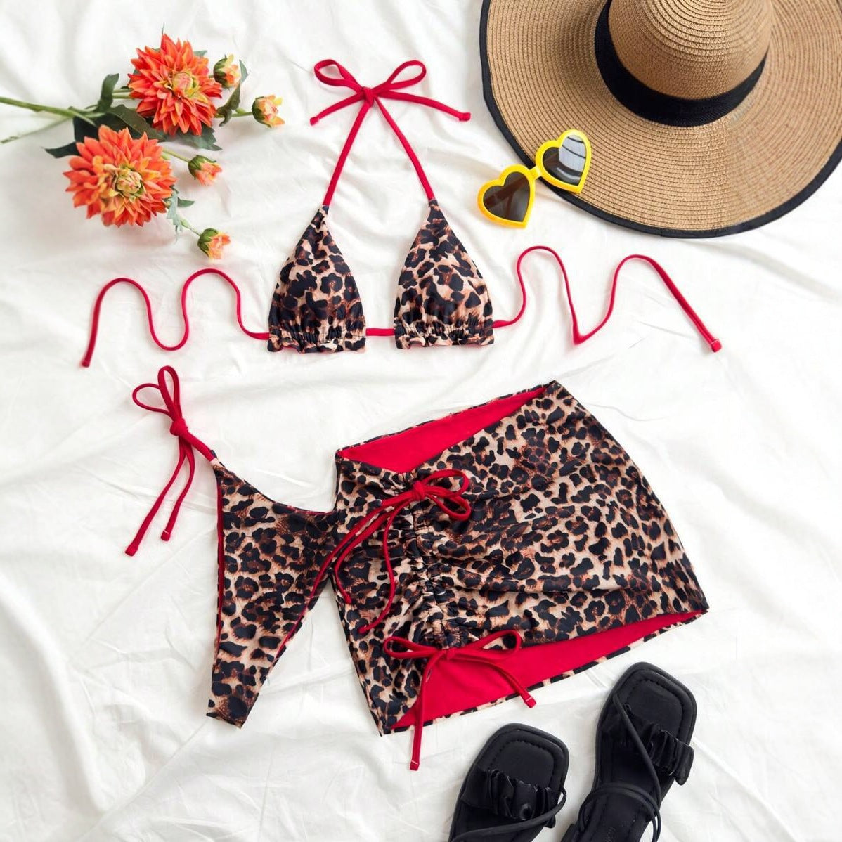 Color Block Bikini Three Piece