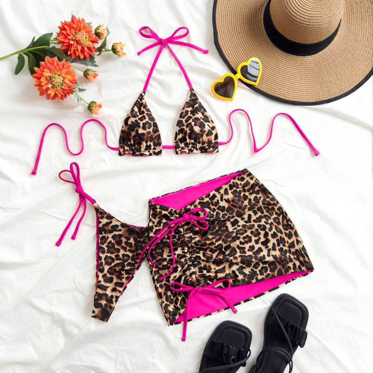 Color Block Bikini Three Piece