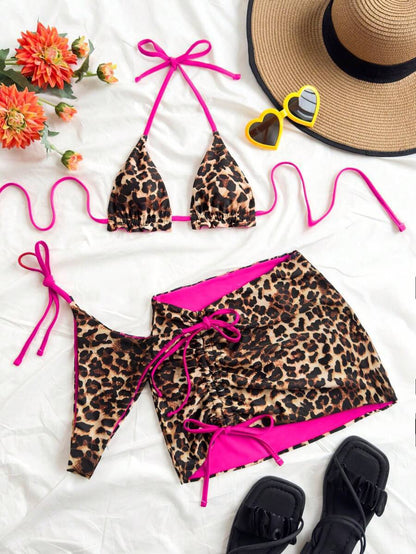 Color Block Bikini Three Piece