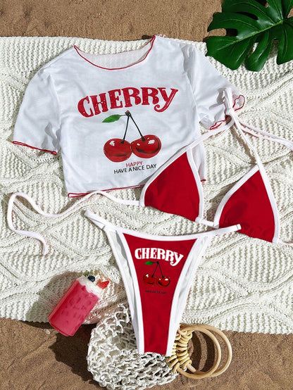 Women's Short Sleeve Slim Fit Two-Piece Swimsuit