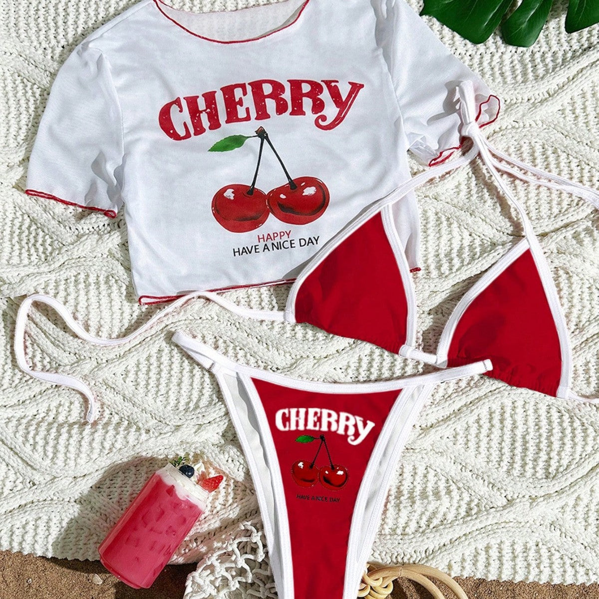 Women's Short Sleeve Slim Fit Two-Piece Swimsuit