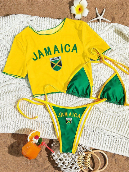 Women's Short Sleeve Slim Fit Two-Piece Swimsuit