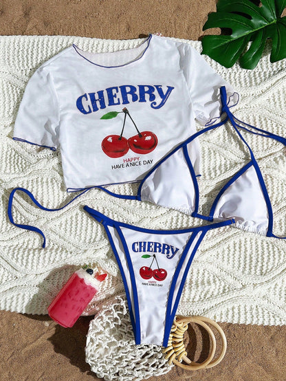 Women's Short Sleeve Slim Fit Two-Piece Swimsuit