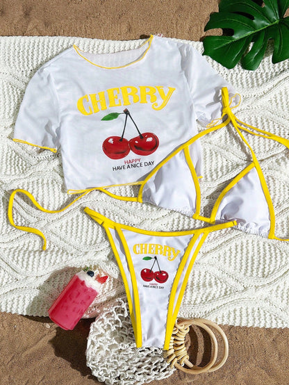 Women's Short Sleeve Slim Fit Two-Piece Swimsuit