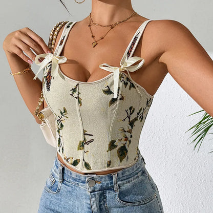 Top de Lencería Sexy con Estampado Floral Francés, Retro,...