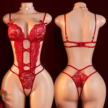Teddy Transparent Lace Lingerie Deep V