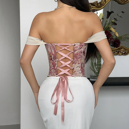 Retro Red Floral Print Corset