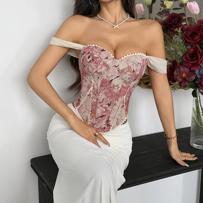 Retro Red Floral Print Corset
