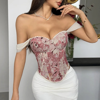 Retro Red Floral Print Corset