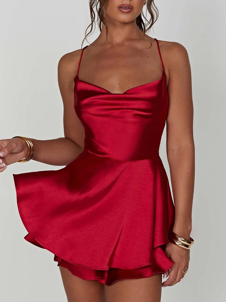 Camisones sexis de seda satinada para mujer, vestido liso