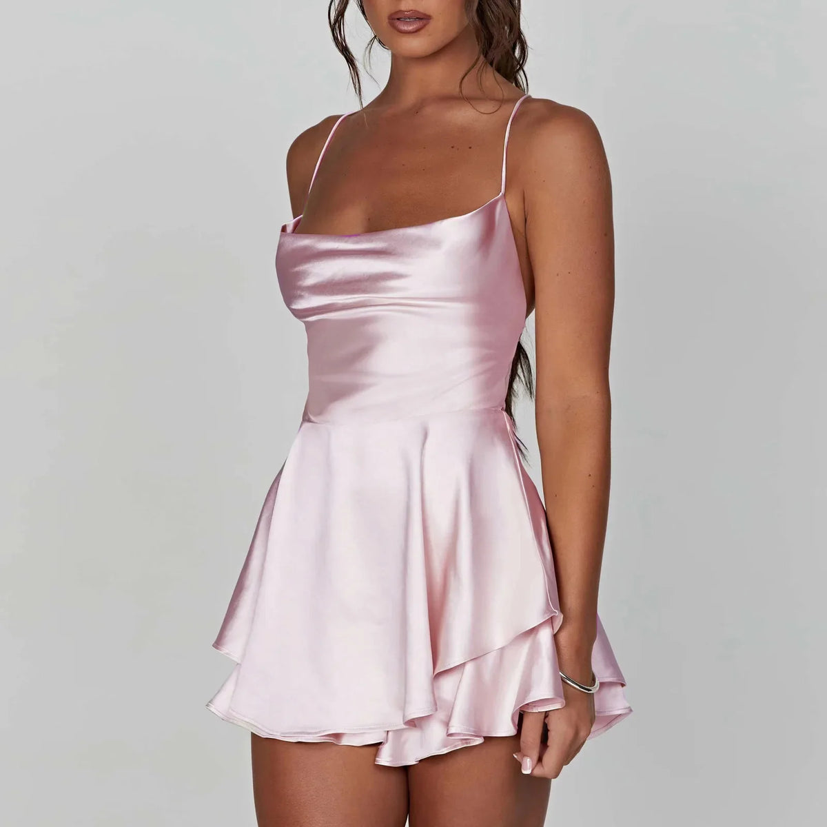 Camisones sexis de seda satinada para mujer, vestido liso