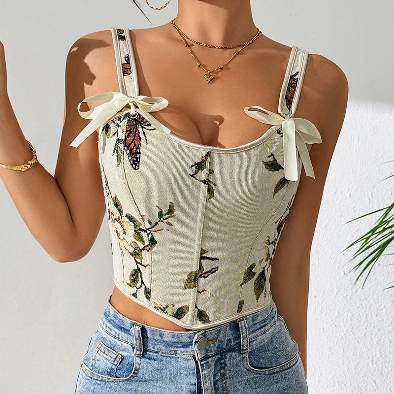Top de Lencería Sexy con Estampado Floral Francés, Retro,...