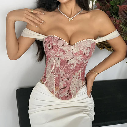 Retro Red Floral Print Corset