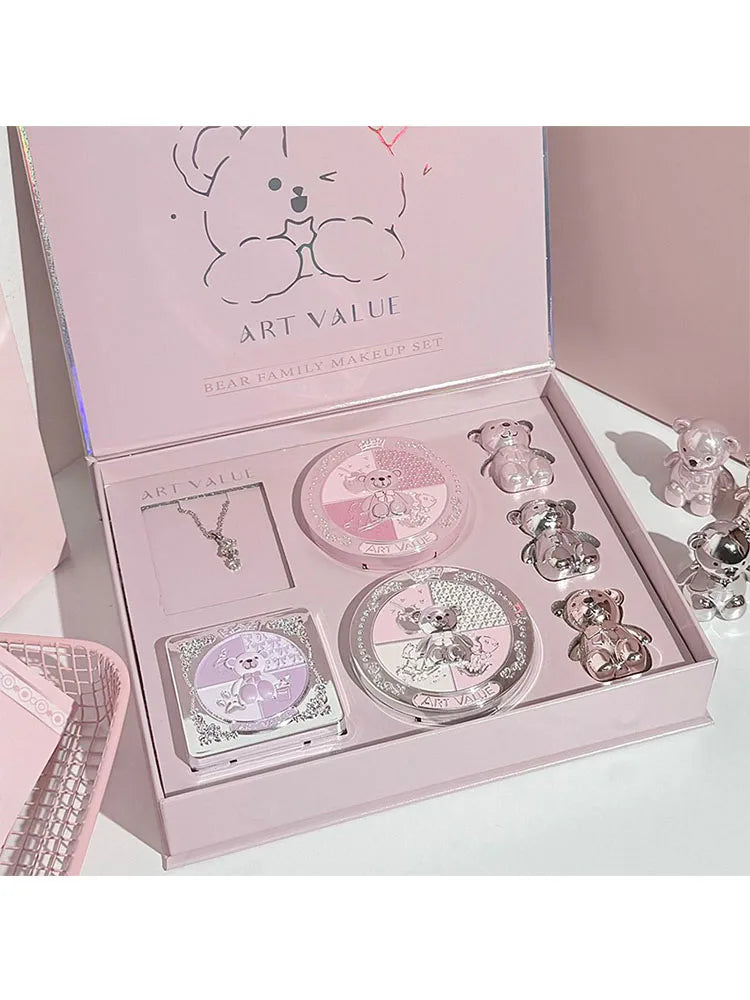7PC Makeup Sets Include 3 Colors Matte Lip Mud,1 Pressed Powder,1 Blush,1 Eyes Palette,1 Necklace Beauty Makeup Sets