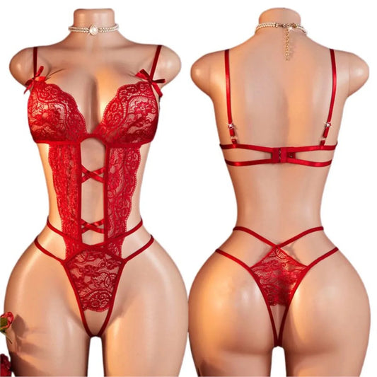 Teddy Transparent Lace Lingerie Deep V