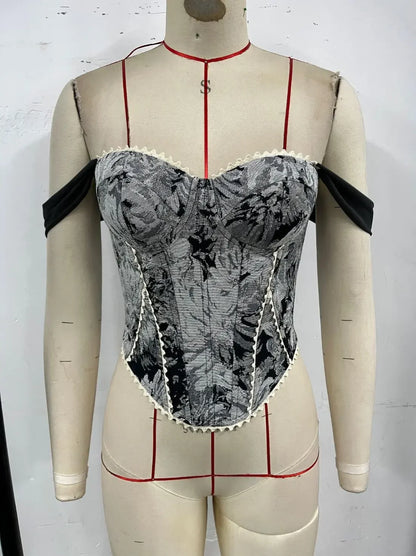 Retro Red Floral Print Corset