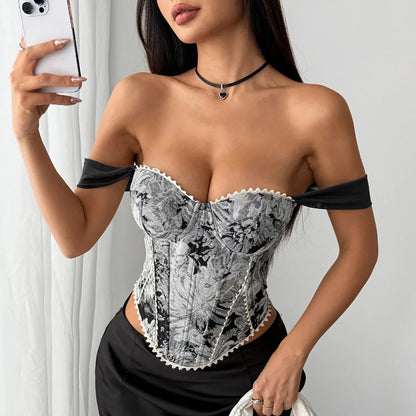 Retro Red Floral Print Corset