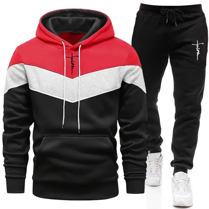 Comfort Casual Sports Autumn Winter Quality Hot Sale Men Tracksuit Fashion Hoodie Tricolor Single Sweatshirt and Pants Daily Man