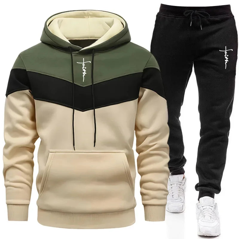 Comfort Casual Sports Autumn Winter Quality Hot Sale Men Tracksuit Fashion Hoodie Tricolor Single Sweatshirt and Pants Daily Man