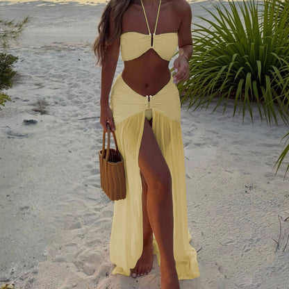 Halter Neck Bikini Set with Long Skirt
