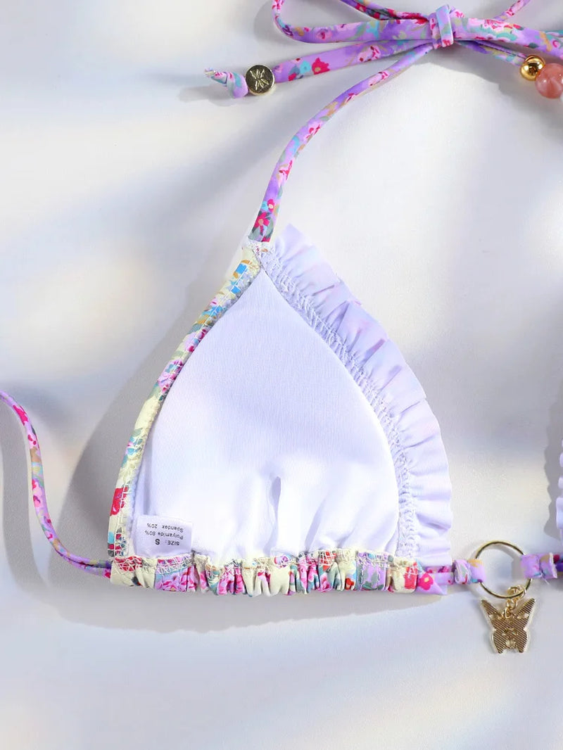Sexy Triangle Mini Bikini Sets Micro Thongs Swimsuit Women Bathing Suit Biquini Bandage Beachwear Print Swimwear Thong Bikini