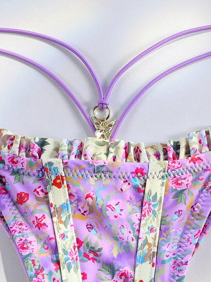Sexy Triangle Mini Bikini Sets Micro Thongs Swimsuit Women Bathing Suit Biquini Bandage Beachwear Print Swimwear Thong Bikini