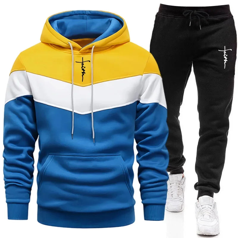 Comfort Casual Sports Autumn Winter Quality Hot Sale Men Tracksuit Fashion Hoodie Tricolor Single Sweatshirt and Pants Daily Man
